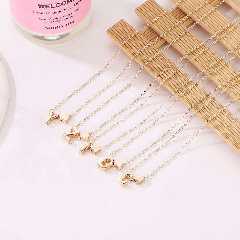 Wholesale love 26 English letters creative heart-shaped short clavicle chain